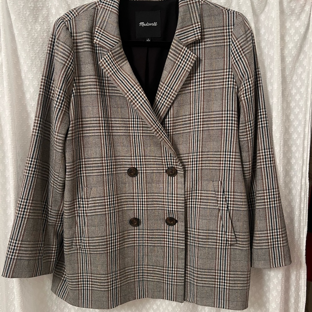 Madewell Gray Blazer Classic Double-Breasted Suit Jacket